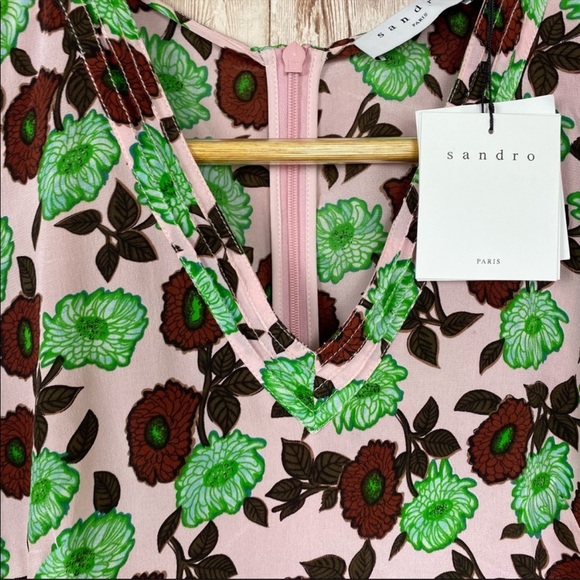 Sandro Antropique Floral Print Silk Dress EU 36 - Picture 6 of 11